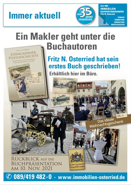 Fritz Osterried mit seinem Buch über die Steingadener Postgeschichte
