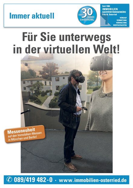 Makler Fritz Osterried erkundet Virtual Reality auf der Immobilienmesse in München